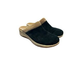 Acorn Suede Mules Black and Natural Superb Comfort Women's Size 9
